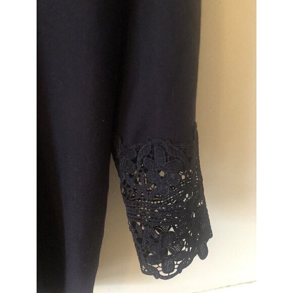 Talbots Womens Size M Blue Lightweight Sweater Top Floral Crochet Sleeve - Picture 3 of 5